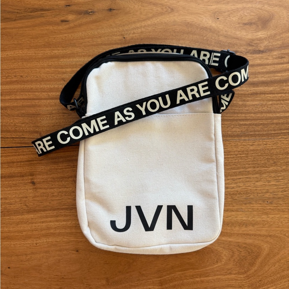 JVN Cream Crossbody Bag with Black Strap